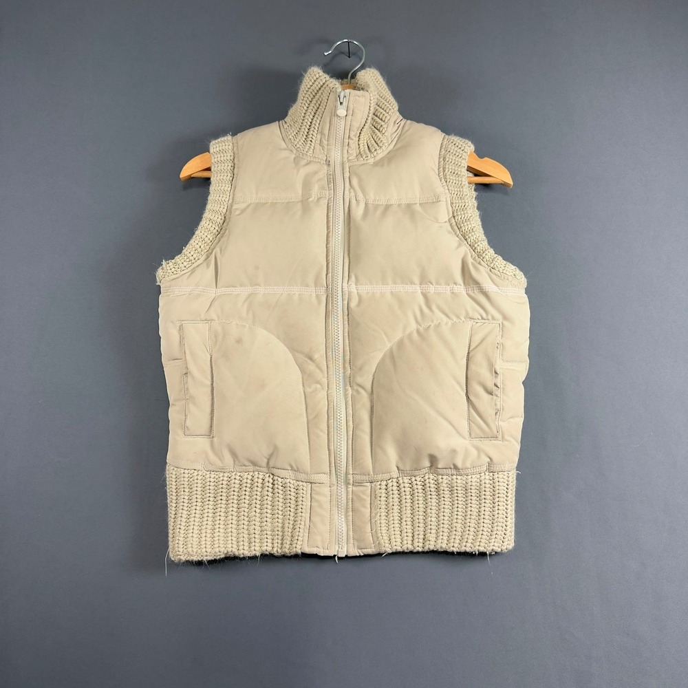 Aritzia TNA Quilted Knit Puffer Vest Cream Beige Full Zip Women's Small